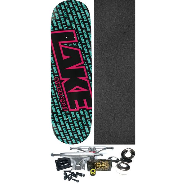 Lake Skateboards Miami Vice Logo Black / Blue / Pink Skateboard Deck - 8.3" x 32.25" - Complete Skateboard Bundle